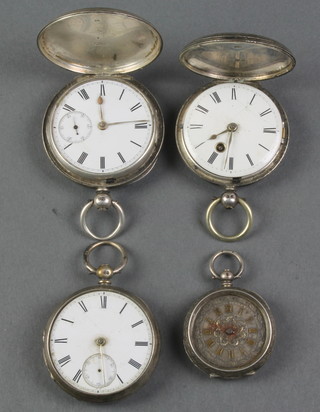 A gentleman's silver cased key wind hunter pocket watch with seconds at 6 o'clock, 3 others 
