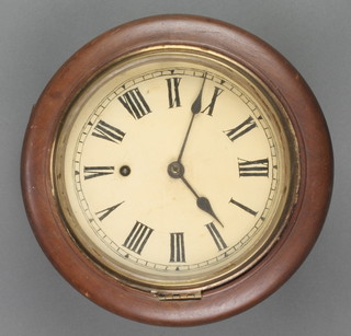 A wall clock with 7 1/2" dial and Roman numerals contained in a mahogany case 