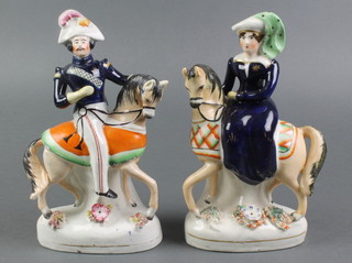 A pair of 19th Century equestrian Staffordshire figures of Queen Victoria and Prince Albert 7 1/2"