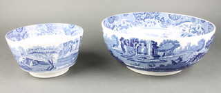 A Copeland Spode Italian blue and white fruit bowl decorated landscape 10" and 1 other bowl 7" 