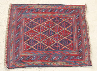 A Gazak red and blue ground tribal rug 49" x 42"  