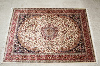 A Belgian cotton Caucasian style carpet with central medallion 108" x 79" 