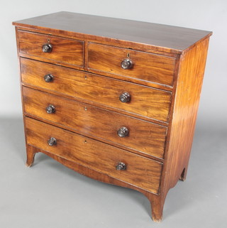 A 19th Century mahogany chest of 2 short and 3 long drawers with tore handles, raised on splayed bracket feet 42"h x 43"w x 20"d 