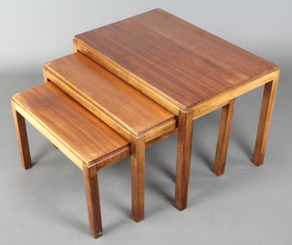 Gordon Russell, a set of 3 rectangular teak interfitting coffee tables, largest 18"h x 27"w x 17 1/2"d, middle 15"h x 22 1/2"w x 18"d, smallest 13 1/2"h x 20 1/2"w x 17 1/2"d, with Gordon Russell Broadway Works WRCS label 