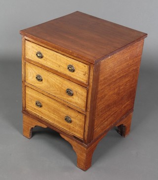 A 19th/20th Century mahogany chest of 3 long drawers with oval brass drop handles, raised on bracket feet 25"h x 18"w x 18"d 