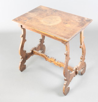 A Victorian rectangular elm occasional table raised on shaped trestle supports with H framed stretcher 26"h x 24"w x 17"d 