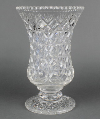 A cut glass thistle shaped vase with hobnail cut decoration 12" 