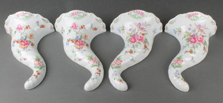 4 Royal Worcester cornucopia wall pockets decorated spring flowers 9" 