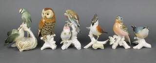 6 German Plaue porcelain figures of birds on branches 