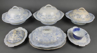 2 Wedgwood and Company ecclesiastical pheasant tureens and covers 12" (1 with chip to base) and a small collection of blue and white teaware 