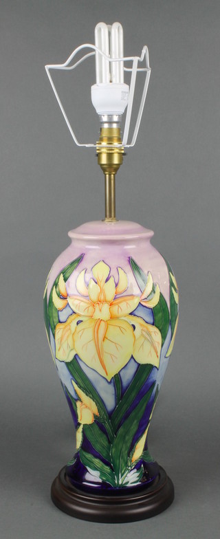 A Moorcroft table lamp with Iris pattern decoration 14" 