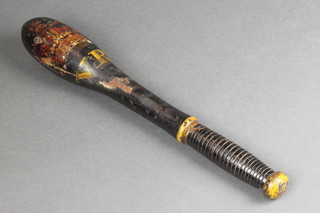 A Victorian turned wooden and painted tipstaff of bulbous form with crown and royal cypher 14" 