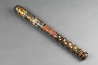 A George V turned wooden and transfer decorated Special Constables presentation truncheon, possibly The Arms of Oxford