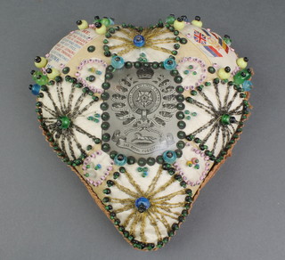 A heart shaped Sweetheart cushion decorated the arms of the Royal Fusiliers  6 1/2" 