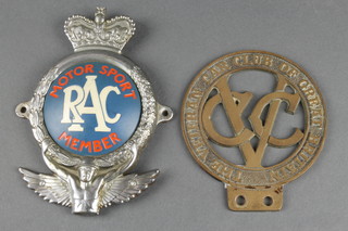 A Veteran Car Club of Great Britain radiator badge no. K40932083 together with an RAC Sports Club member's badge