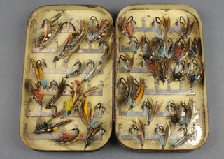 A Malloch's fly box and contents of various flies 