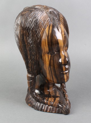 A carved African head and shoulders portrait bust of a lady 11" 