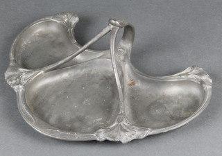 An Art Nouveau Gallia metal 3 section crescent shaped hors d'oeuvres dish 11", the base marked Gallia Metal 4600 