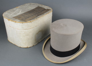 An A J White gentleman's grey top hat complete with box, size 7 1/4