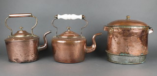 2 19th Century oval copper kettles and an oval copper bain marie top 