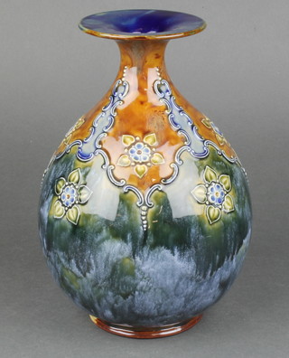 A Royal Doulton baluster vase with waisted neck and formal floral decoration 9" 