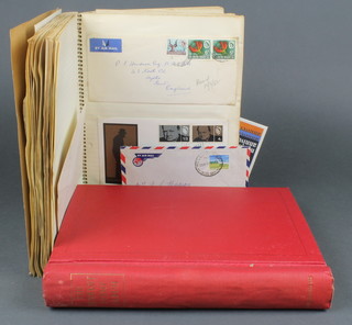 A Drewent red album of various used GB stamps including 11 penny reds, Austria, South Africa, Nigeria, together with a small collection of envelopes and first day covers