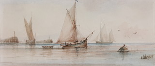 H Cole, an Edwardian watercolour drawing, study of inshore fishing smacks, signed and dated 1900 5" x 10 1/2" 
