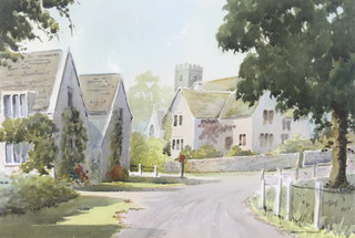 Duncan Russell, watercolour, a country village scene Swinbrook Cotswold, signed 13 1/4" x 20" 