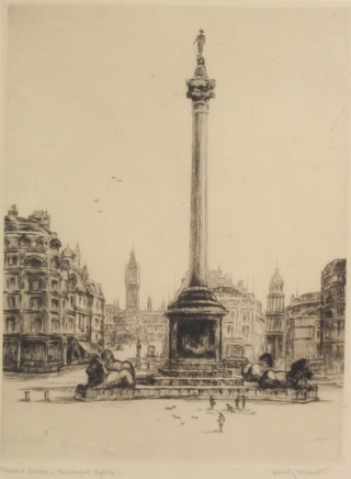Dorothy F Sweet, etchings, signed in pencil "The Horse Guards Whitehall" 8" x 9" "The Towers of Westminster" 7" x 10" and "Nelson's Column Trafalgar Square" 10" x 7" 