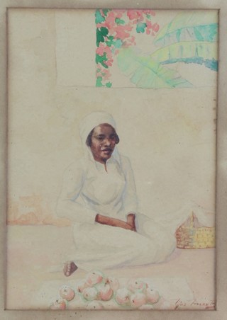 Edwardian, watercolour of a seated lady, indistinctly signed to the bottom right hand corner 9" x 6 1/2" 