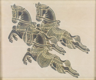 Thai Batik, a study of 3 rearing horses 17" x 20" 