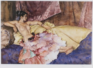 William Russell Flint, a limited edition print, study of a reclining semi-naked Spanish lady 751/850, 15" x 20" 