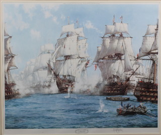 Montague Dawson, a print signed in pencil, "The Battle of Trafalgar" 31" x 37" 