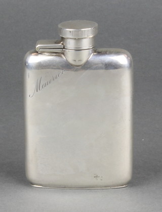 A silver hip flask engraved Morris 3 1/2", 90 grams