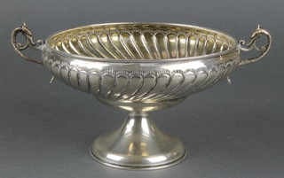 An 800 standard pedestal bowl with demi-fluted decoration and serpent handles 8" 