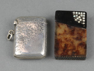 A Victorian chased silver vesta and a faux tortoiseshell marcasite set ditto 
