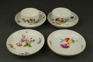 2 Meissen tea cups with floral decoration and 4 saucers