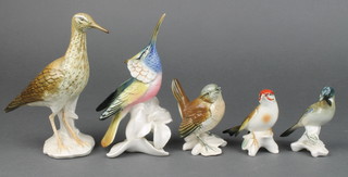 Five 20th Century Continental porcelain figures of birds 
