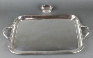 A silver plated 2 handled tray and a ditto table cigarette lighter