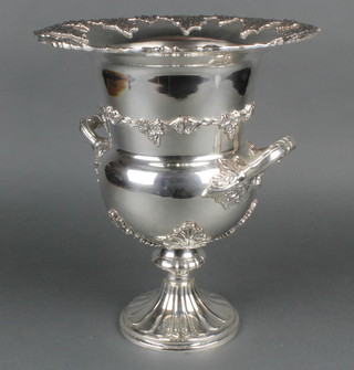 A silver plated 2 handled champagne cooler with vinous decoration 14" 