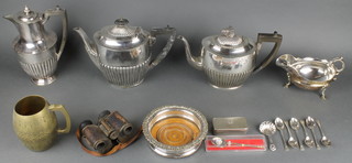 A silver plated 3 piece demi-fluted tea set and other plated items 