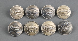 A set of 8 cast silver buttons with turtles and crossed golf clubs, Birmingham 1928 