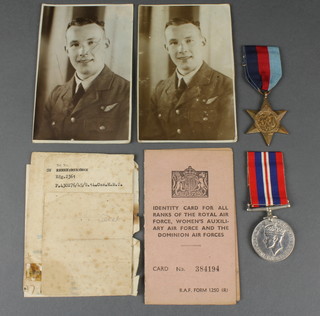 A 1939-45 Star and War medal with ID card to 176684 Basil Walter Eynon together with ID card, photographs, letters from Air Ministry GCWGC certificate and photograph of Hamburg cemetery plot 