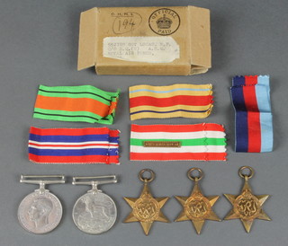 Group 1939-45, Africa (N.Africa 42/43 clasp) and Italy Stars, Defence and War medals to 552789 Sgt. R.F. Lucas in posting box with part issue slip 