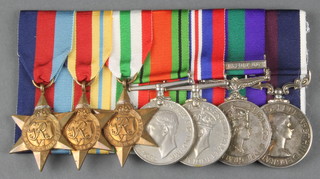 Group 1939-45, Africa and Italy Stars, Defence and War medal, General Service medal with Arabian Peninsula bar and Long Service and Good Conduct medal (QEII) to 4051361.Cpl. S.Atkinson 