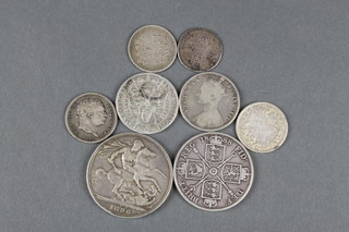 A Victorian Half Crown 1888 and 7 other coins 