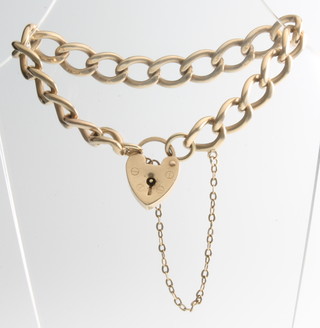 A 9ct gold flat link bracelet with padlock, 19 grams 