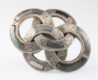 A Scottish silver and hardstone brooch in the form of 4 entwined circles 