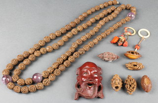 A carved nut necklace and minor jewellery 