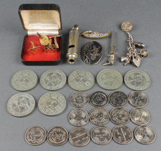 A Thai silver brooch, minor jewellery and crowns etc 